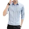 Camisa de Manga Comprida Outono Moda Masculina Camisa Listrada Estilo Coreano Jovem Roupas de Trabalho de Negócios de Alta Qualidade Top Casual