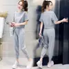 Conjunto Casual Deportivo de Manga Corta de Verano 2026 para Mujer, Conjunto de Dos Piezas con Top Holgado Corto Petite y Pantalones Cropped
