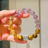 Pulsera de Plata 925 de 10 mm de Alta Calidad con Cristal Amarillo Natural, Ojo de Tigre y Amatista