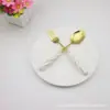 Aço Inoxidável Cerâmica Elegante Cabo de Porcelana Rosqueado Louça Colher Garfo Banhados a Ouro Venda Direta da Fábrica