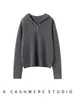 Outono e Inverno Novo Estilo Simples Cashmere Feminino Cor Sólida Com Capuz Botão Malha Solta Estilo Suave Suéter Top Feminino