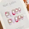B048 Ola Rosa Flor Pequeña Ovalada Corta Ojo de Gato Lunares Estilo Francés Uñas Portátiles Estilo Chica Dulce Pegatinas de Uñas Postizas Terminadas