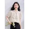 Camisa Chiffon de Manga Curta com Bolinhas, Laço e Fita para Mulheres, Novo Estilo Francês Verão 2026, Elegante e Fresca