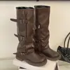 Bolsa com Fivela de Cinto Retrô Calças de Perna Larga Botas de Cavaleiro Femininas 2026 Nova Chegada de Outono Salto Grosso Aumento Emagrecimento Botas Altas Botas de Moda
