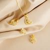 Conjunto Transfronterizo de Collar, Aretes y Anillo Sencillo de Lujo con Forma de Luna Creciente y Estrella de Estilo Japonés y Coreano Chapado en Oro de 18K Joyería de Yiwu