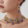 1 Juego de Joyería para Mujer Estilo Étnico Retro Gota de Agua Completamente Diamantado Flor Pequeña Pendientes y Collar