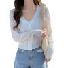 Camisa de seda de hielo con protector solar, cuello en V, fina, corta, de manga larga, de punto, cárdigan pequeño, top de verano para mujer, suave, dulce, suelto