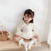 Ropa Coreana para Niñas Primavera y Otoño 2026 Nuevo Elegante Holgado Encaje Bordado Cuello Alto Conjunto de Camisa para Niñas Lindas
