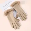 Luvas Quentes Femininas Moda Outono e Inverno Fofas Bordadas Boca de Cabelo Com Veludo Engrossado À Prova de Frio Luvas de Ciclismo para Tela de Toque