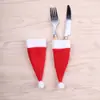 Nuevo Mini Gorro de Navidad Gorro de Navidad Set de Cubiertos para Restaurante Gorro para Botella de Vino Decoraciones Navideñas