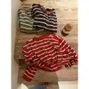 Cardigan de tricô com listras estilo retrô coreano outono amendoim versátil solto afina gola redonda 11651