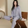 Nuevo conjunto de pijama de algodón puro para primavera y otoño, manga larga, pantalón largo, cárdigan, conjunto de dos piezas para ropa de casa unisex transfronteriza para transmisión en vivo