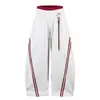 Pantalones casuales de estilo americano, a rayas, con bloques de color, interior rojo, dobladillo curvo de doble capa, unisex, elegantes, holgados, de pierna ancha casual