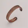 Set de Pulsera y Anillo Magnéticos de Venta Caliente Transfronterizo, Pulsera Magnética con Diseño de Flor, Joyería Unisex Estilo Retro Cepillado de Cobre Rojo Antiguo