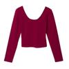 2025 Primavera e Verão Top Curto Umbigo Feminino Slim Sexy Camiseta Básica de Algodão de Cor Sólida de Manga Longa Roupa Feminina