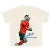 Transfronterizo Europeo y Americano Retro CR7 Gesto de Mano Icónico Impresión Directa Digital Oversize Cuello Pequeño Versátil Manga Corta