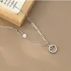 Collar de Plata S925 Nalan Estilo Ins Smiley Hueco Incrustado de Diamantes Nuevo Estilo Diseño Elegante Joyería para el Cuello Y00019
