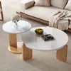 Mesa de Centro Pequena de Ardósia e Madeira Maciça Nórdica Mesa Lateral de Sofá Italiana Apartamento Pequeno Casa Quarto Varanda Lazer Mesa de Chá Pequena