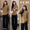 Suéter de cuello alto, longitud media, ajuste holgado para capa base de otoño e invierno, diseñado para cubrir la parte inferior del cuerpo y ocultar los glúteos, un top relajado y cómodo para mujeres embarazadas