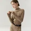 100% de doble hilo, engrosado, otoño/invierno, cuello medio alto, ajuste ceñido para mujer, manga larga, ajustado al cuerpo, suéter de punto