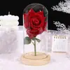 Regalo del Día de San Valentín Tapa de Vidrio con Flor Seca Flor de Rosa Luz Nocturna LED Adornos para Novia Regalos Pequeños de Acompañamiento Venta al por Mayor