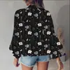 Camisa de Chifón Floral con Cuello en V de Encaje, Estilo Nuevo Transfronterizo Europeo y Americano, Holgada, Manga de Farol, Moda para Mujer, Primavera y Otoño 2025