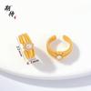 Anillo Sifeng de estilo antiguo medio con incrustaciones de diamantes y alambre trefilado, estilo chino, edición amplia, elegante, para mujer.