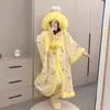Adorable Perro de Orejas Grandes con Capucha de Felpa de Coral Bata de Baño Estilo Invierno Felpa Engrosada Pijamas a Cuadros Perro Canela Ropa de Casa