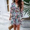 Kaikuo Amazon Site Independente Comércio Exterior Transfronteiriço Roupas Femininas 2026 Primavera e Verão Férias Casual Estampado Cadarço Vestido de Chiffon