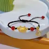 Pulseira Versátil Estilo Chinês Novo para Mulheres com Toque de Luxo, Design Trançado Artesanal de Raposa, Trevo de Quatro Folhas de Zircônia Rosa Joia de Luxo Leve