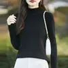 Nuevo Suéter de Punto de Algodón de Manga Larga con Cuello Alto Ajustado Color Sólido Estilo Coreano Capa Interior Adelgazante Suéter Cálido para Mujer