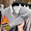 Comércio Exterior Transfronteiriço Atacado Masculino Lã Misturada Forrado com Fleece Tricô Colete Outono Gola V Casual Pulôver Cardigan Colete