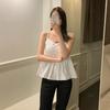 Chic Coreano2026 Nuevo Estilo de Verano Simple y Fresco Camisola Ajustable Babydoll Camisa con Volantes Top Corto para Mujer