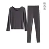 Conjunto de ropa interior térmica de doble protección contra el frío, de hilo ultra fino para mujer, nuevo otoño/invierno, color liso, versátil, amigable con la piel, sin costuras, top y pantalón de otoño para mujer
