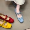 Altura Interior Zapatos Mary Jane de Boca Baja para Mujer Verano Estilo Francés Retro Estilo de Noche Lazo Suaves de Una Sola Capa