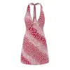 Vestido Europeo y Americano sin Mangas Espalda Descubierta Ajustado a la Cadera, Vestido Sexy de Cuello Halter con Lazos Ajustado, Vestido Corto de Verano que Ceñe la Cintura para Mujeres