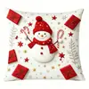 Funda de Almohada Serie Navideña con Estampado de Papá Noel y Muñeco de Nieve, Funda de Cojín Blanca, Almohada de Papá Noel