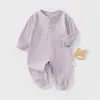 Body para Bebê Classe A Macacão Sem Costura Roupas de Engatinhar Body de Manga Longa com Abertura nos Ombros para Bebê Macacão Listrado de Primavera e Outono para Criança Pequena