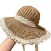 Sombrero de Paja Sombrero de Playa Ins Sombrero de Paja Hueco con Cordones Sombrero de Sol de Playa para Viajes de Mujer Sombrero de Sol de Encaje