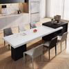 Mesa de isla de madera minimalista moderna con tablero de roca, mesa de comedor integrada retráctil para cocina, hogar, apartamento pequeño, mesa de guía de alto nivel, mesa de isla central invertida