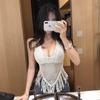 Camisola Encriptada para Mujer con Cordones Tejida con Aberturas Espalda Descubierta Hermosa Camiseta Tubo Sexy para la Playa Conjunto de Dos Piezas para Vacaciones