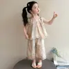 Conjunto de Roupa Feminina Estilo Coreano Verão 2026 Novo Tendência Colete Sem Manga e Calça Pantalona para Crianças