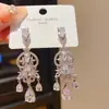Pendientes de Aguja de Plata de Lujo Ligero con Diamantes, Corazón Geométrico, Gota de Agua y Borla, Pendientes Franceses Exquisitos de Gama Alta, Nicho Elegante para Mujer