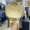 Camiseta de Punto Retro Bordada de Manga Corta para Mujer, Holgada de Primavera/Verano, Corta, Petite, Tejido Base Reductor de Edad