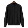 Cárdigan liso para hombre 100% lana, lana pura, estilo de negocios simple, tejido liso, versátil, abrigo elegante de otoño e invierno