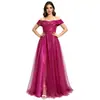 Vestido de noche de malla sin hombros para mujer transfronterizo, vestido largo de gala con abertura, vestido largo para anfitriona de fiesta de gala
