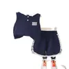 Conjunto de verano transfronterizo de comercio exterior para niñas, nuevo conjunto de verano elegante y a la moda con chaleco con capucha, directo del fabricante