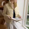 Chamarra acolchada de punto con mangas de retazos, 90% plumón de pato blanco, estilo corto, para mujer, moda de invierno 2026, cálida, casual, moderna