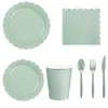 Nueva Decoración de Fiesta de Encaje Verde Claro Monocromática Vajilla Desechable Bandeja de Papel de Color Sólido Simple Taza de Papel Suministros de Servilletas
