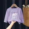 H2303# Camiseta Básica para Niños y Niñas Primavera y Otoño Nuevo 100% Algodón Infantil Casual Versátil Manga Larga Moderna